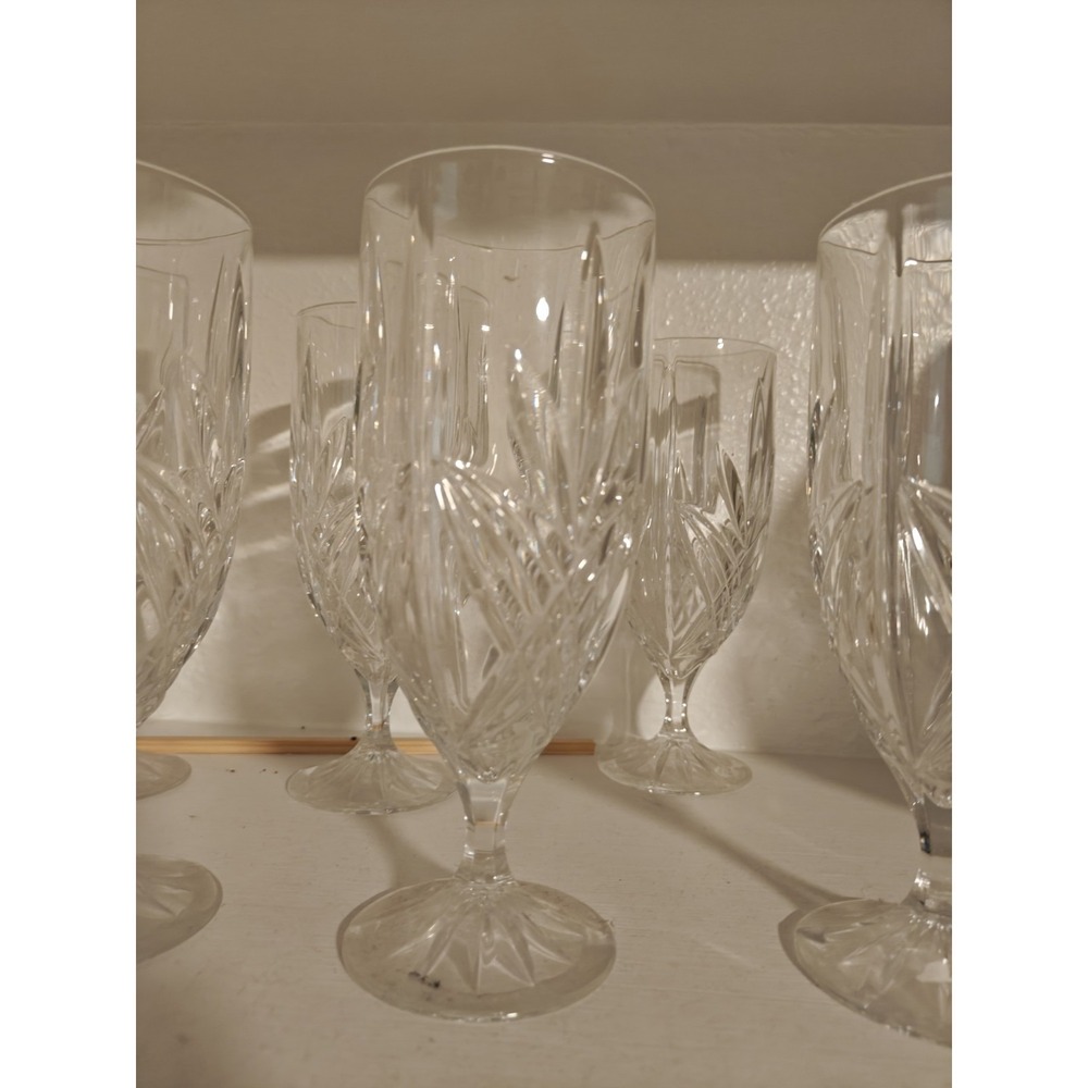 Lot of 7  Godinger Milano Crystal Iced Tea Tall Stemmed Goblets Glasses